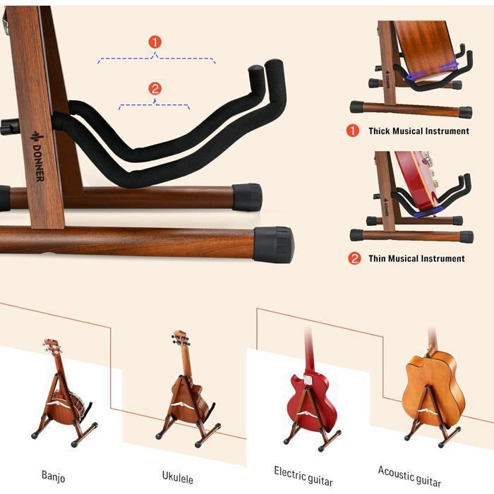 Guitar Stand - NETBOAT - A-frame - Acacia Wood - Foldable - Universal