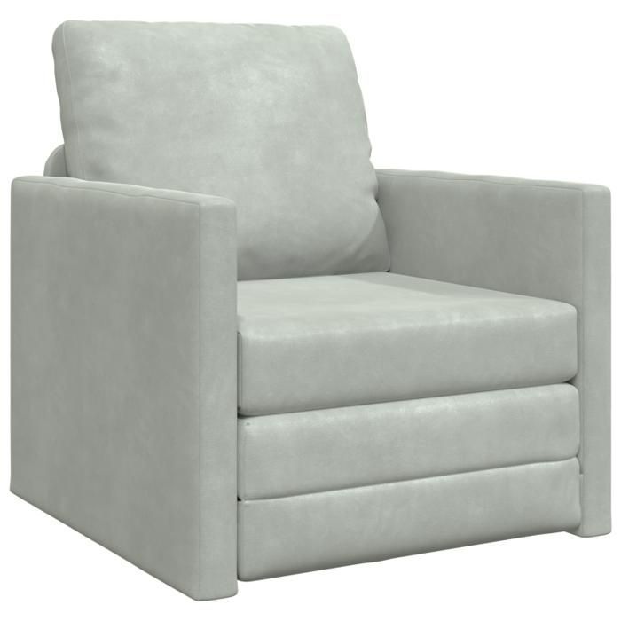 Divano trasformabile da pavimento in velluto 74x77x81 cm Grigio chiaro