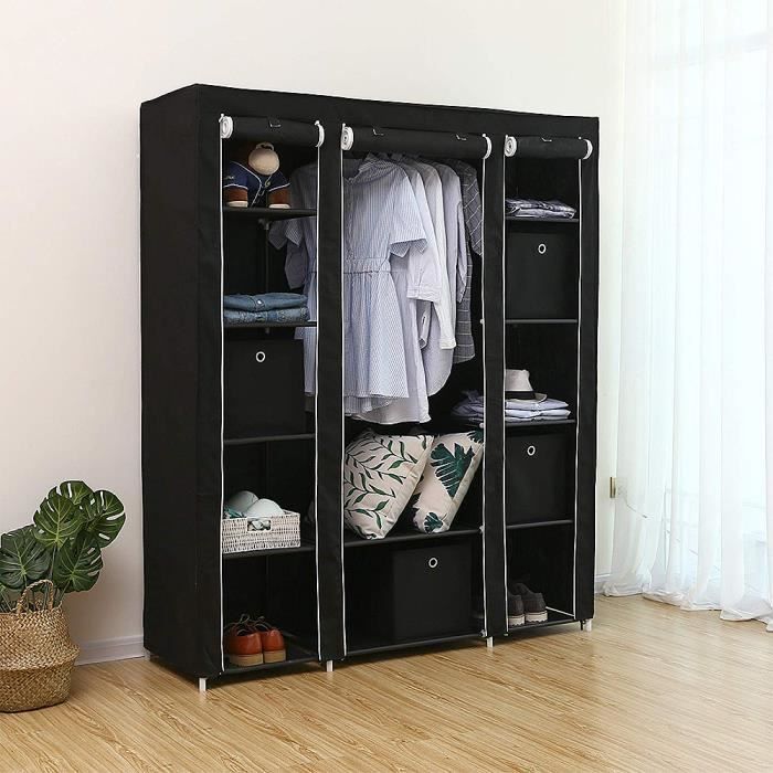 Armoire de Rangement - MENGDA - Penderie Dressing Textile en Tissu - Noir - Contemporain - Grande capacité