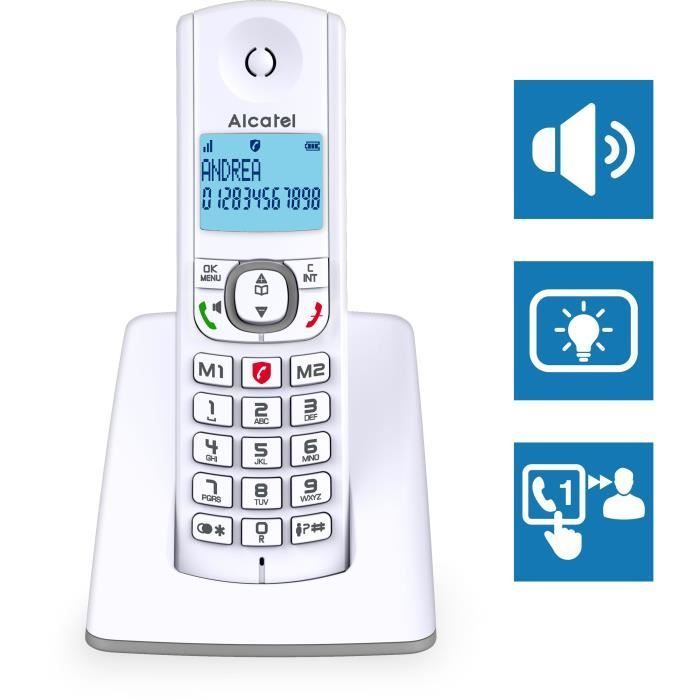 Telefone sem fio - ALCATEL - F530 Duo - 2 aparelhos, bloqueio de chamadas, viva-voz, 2 números de discagem rápida, branco/cinza