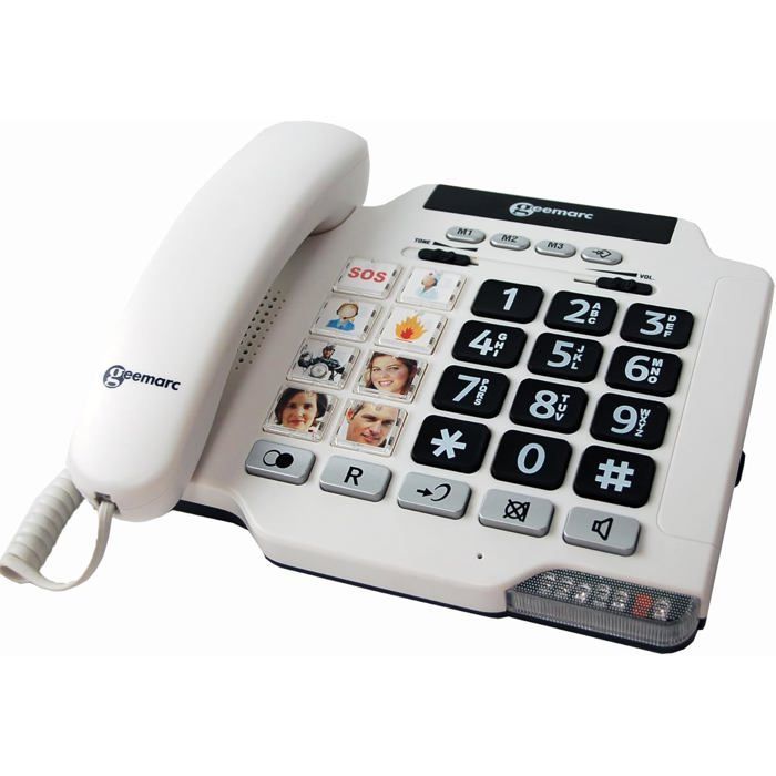 Téléphone fixe amplifié pour séniors - SUTEO - Photophone 100 - Filaire - Blanc - Touches photo personnalisables