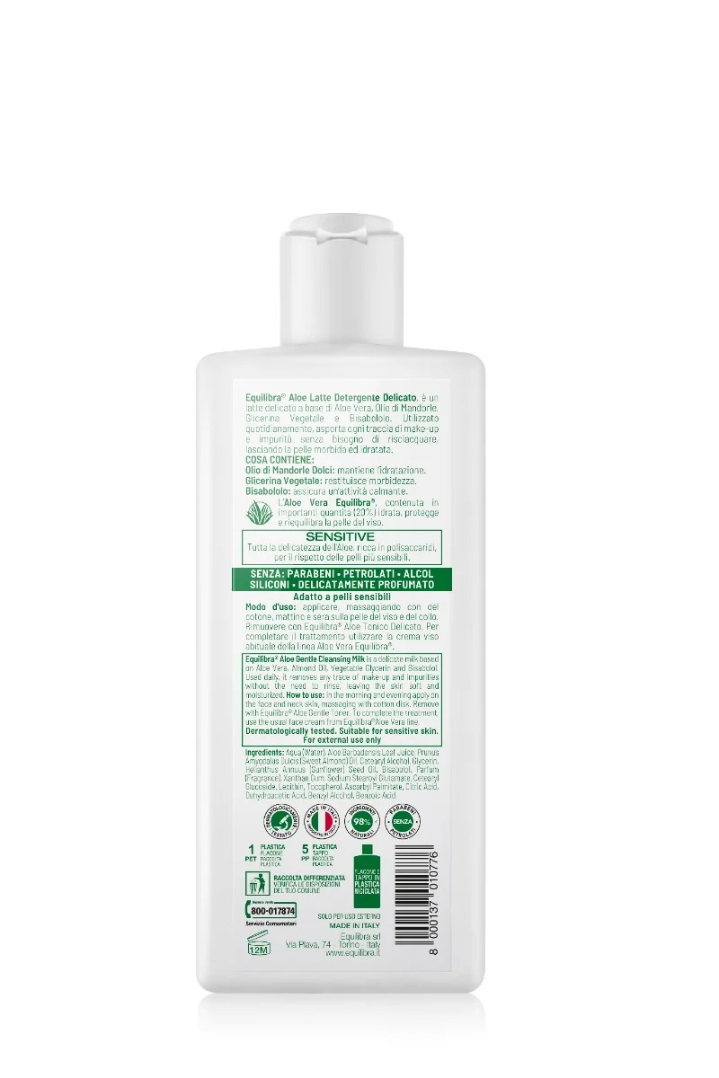 Equilibra reinigingsmelk Equilibra met aloë vera 200 ml Delicate