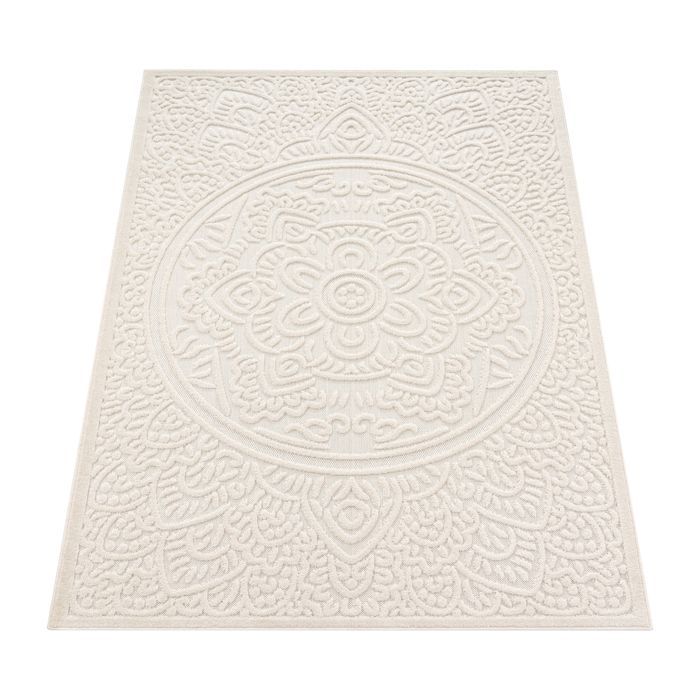 Paco Home Tapis Salon Chambre Adulte Poils Ras Motif Boho Motif Oriental Motif Fleuri Crème Crème 80x150 cm