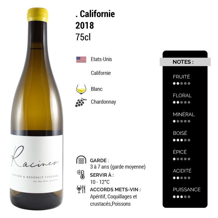 Maison De Montille California Racines Santa Rita Hills Chardonnay 2018 - White Wine from the United States (75cl)