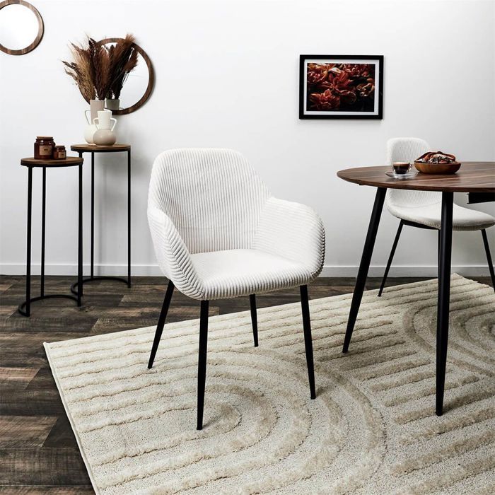 Juego de 4 sillas de comedor de pana color crema - AMORY