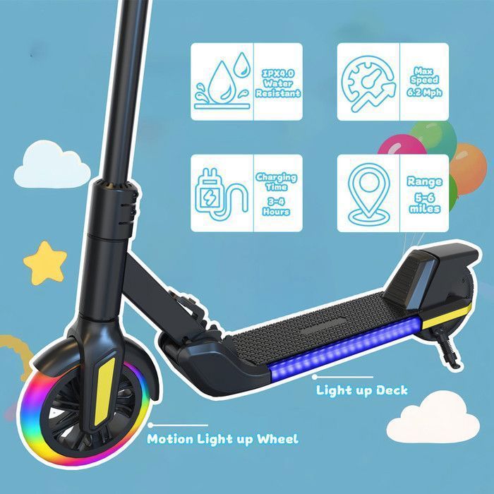 Q1 El-løbehjul til børn - 150W - 10 km/t - 9 km rækkevidde - Farverige neonlys - Sort