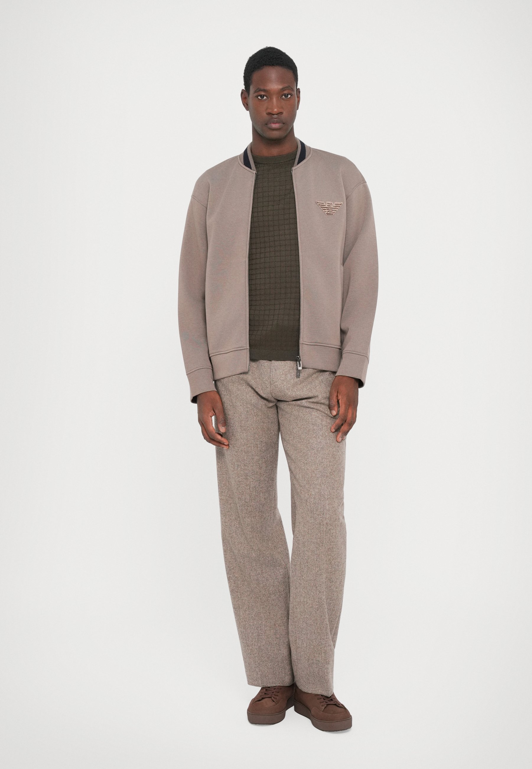 Mikina na zip Emporio Armani - ořechová