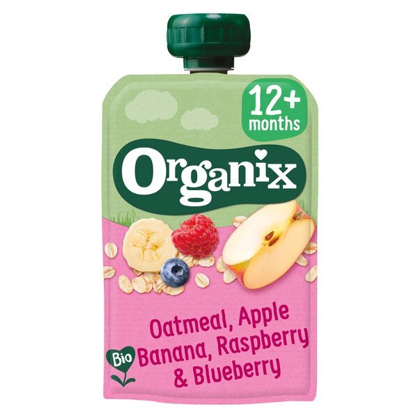 Organix 12+M Ovocná šťava z ovsených vločiek, jablka, banánu, jahôd a čučoriedok<br>100g