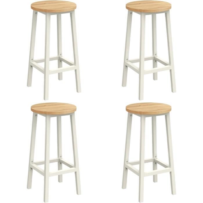 Taburete de bar - VASAGLE - Juego de 4 - Roble beige - Blanco - Asiento alto - Estructura metálica