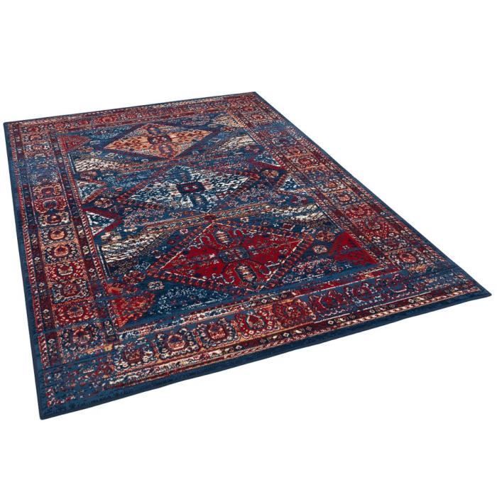 Tappeto - PERGAMON - Pop-Vintage - 160x230 cm - Bordo blu e rosso - Stile vintage contemporaneo