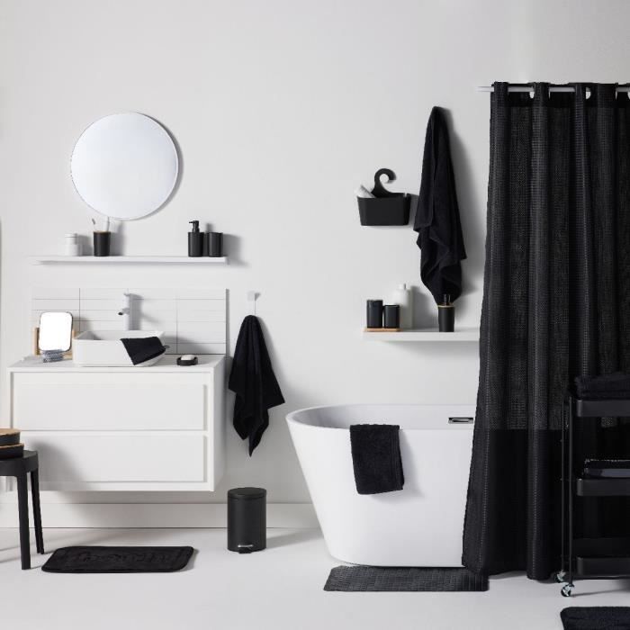 Juego de 6 accesorios de baño - TODAY - UTILITY - Dispensador de jabón, vaso, portacepillos de dientes, jabonera, escobilla de baño, papelera - Negro