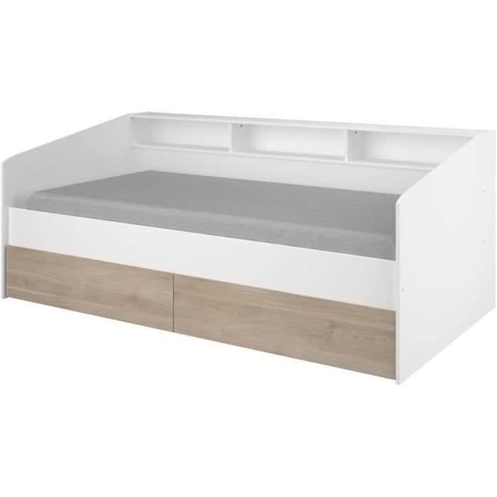 Divano letto con 2 cassetti, 90 x 200/190 cm - MDF - Finitura rovere opaco e bianco - JOY - 2339ENSE