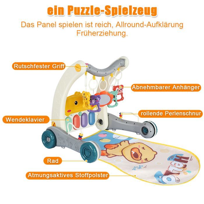 KEDIA 2-in-1 Baby Fitness Walker, Activity Table with Music and Rings, from Birth to Walking, from 0 Months