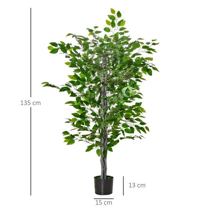 Plante artificielle - arbre artificiel - HOMCOM - ficus hauteur 1,35 m tronc branches liane lichen réalisme - plastique - 1,35 m