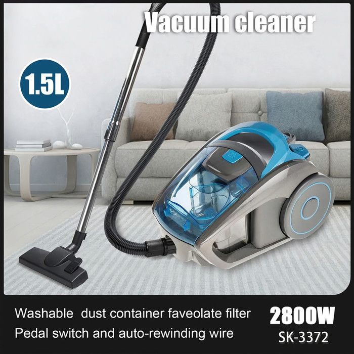 Aspiradora sin bolsa de 2800 W – Potente y silenciosa, 15000 Pa – Cable de 5 m, portátil – Control de polvo y ácaros
