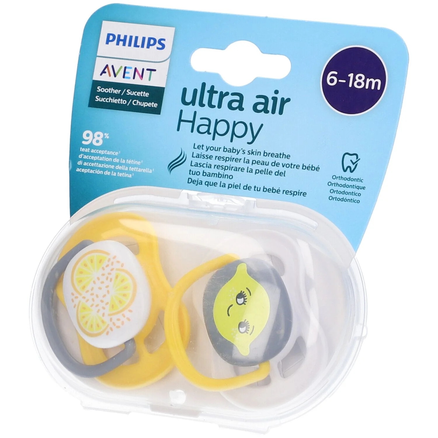 Sucette Avent 2 Ultra Air 6-18 mois Citron neutre
