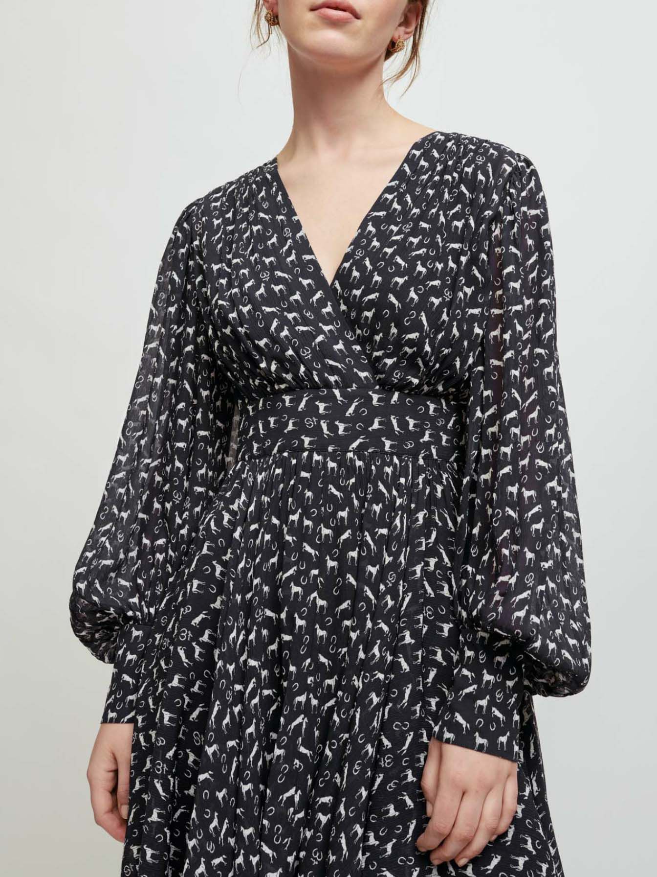 Rochie de muselina cu imprimeu de cai - Chevaux Marine