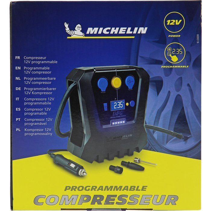 Compresor programable de 12 V de 0,05 bar a 7 bar - MICHELIN - Programable - para coches, motocicletas, bicicletas, balones y colchones de aire