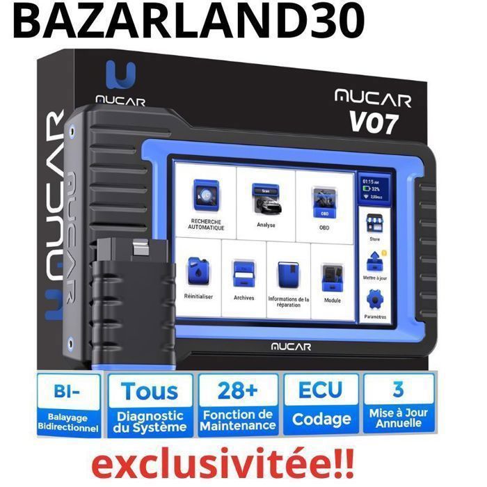 Strumento di diagnostica per auto - BAZARLAND30 - VO7 - Aggiornamenti gratuiti - Scansione bidirezionale - Oltre 28 servizi