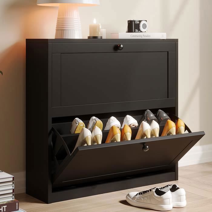 Schoenenkast - VOWNER - Zwart - 80 x 24 x 80 cm - Schoenenopbergkast