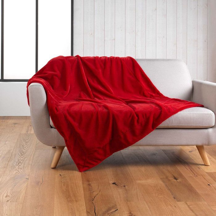 DOUCEUR D'INTERIEUR Faux fur throw 125 x 150 cm - Red - 100% polyester, washable at 30°