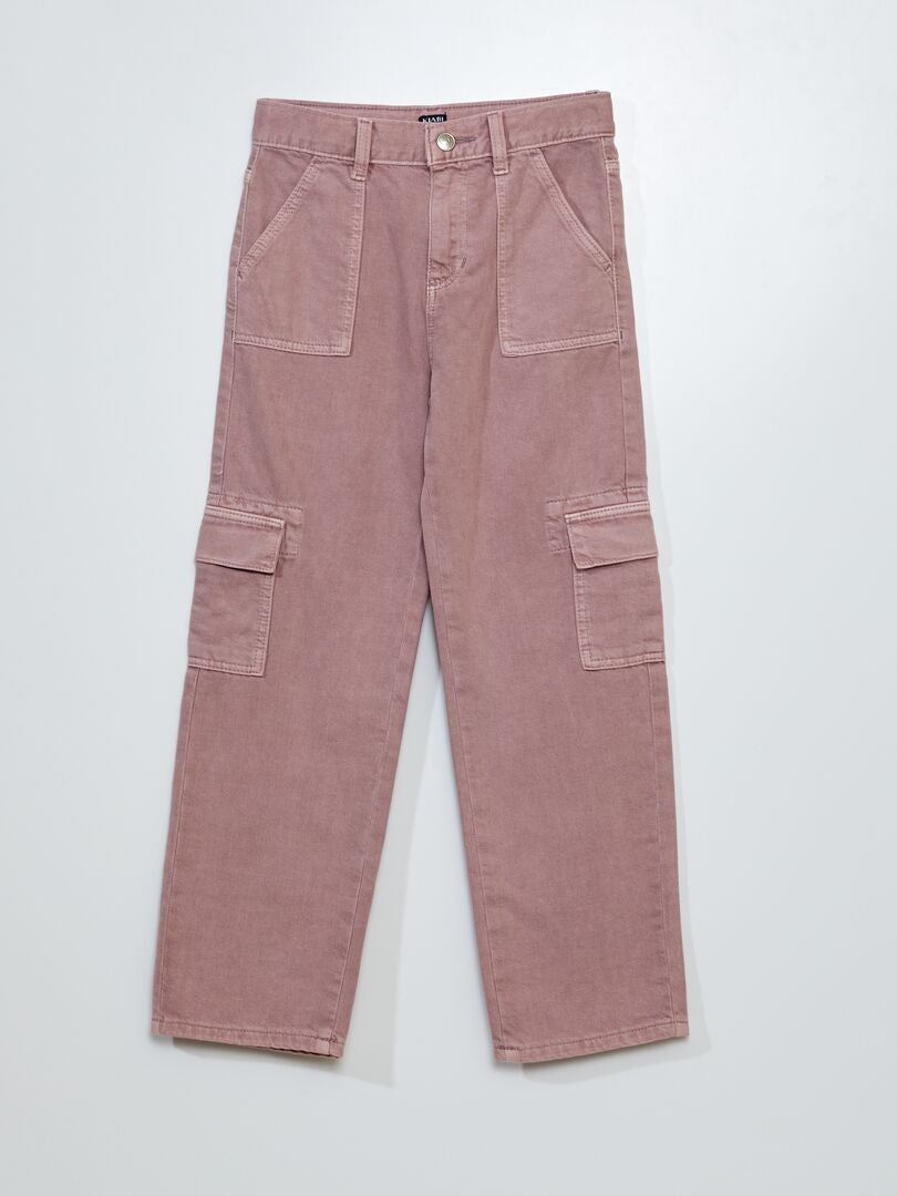 Calça jeans de perna larga com bolsos laterais - ROXA