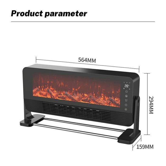 2000W elektrische kachel met 3D-vlameffect, touchscreen met afstandsbediening, timer en thermostaat, 3 snelheidsstanden