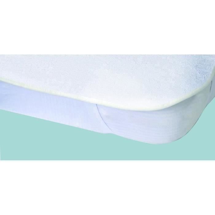 Protège-matelas Alèse imperméable Elasretane éponge bouclette 100 % coton 140 x 190 cm Blanc