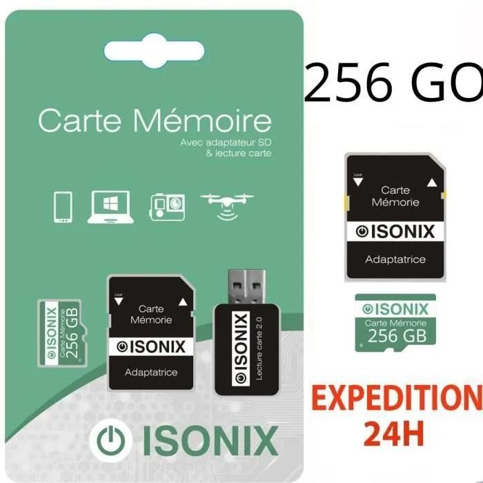 Micro-SD Card - ZISONIX - 256 GB - Class 10 - Compatible with smartphones and cameras - Black
