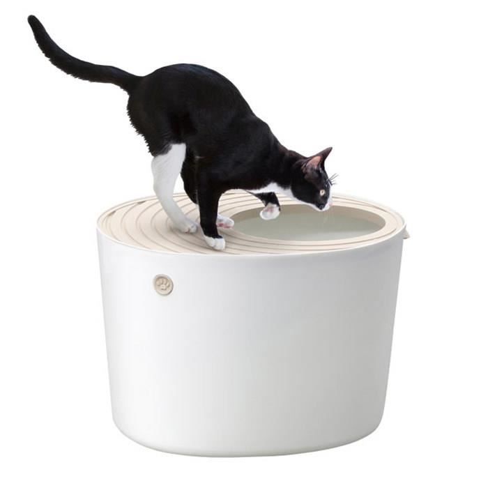 IRIS OHYAMA – Geschlossene Katzentoilette – Inkl. Schaufel – Perforierter Deckel – Für Katzen – Katzentoilette zum Hineinspringen – Weiß