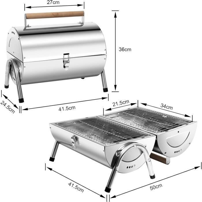 Barbecue portatile 2 in 1 - SunJas - Mini barbecue da tavolo in acciaio inossidabile a carbone per giardino, balcone, viaggi, campeggio - Argento