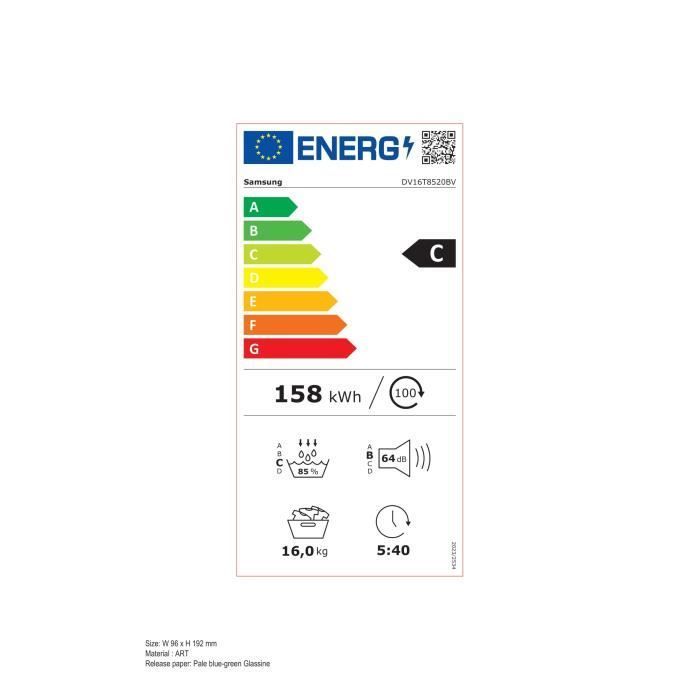 Secadora con bomba de calor SAMSUNG DV16DG8600BV - 16 kg - Inverter digital - Ancho 84,4 cm - Secado óptimo - Negra
