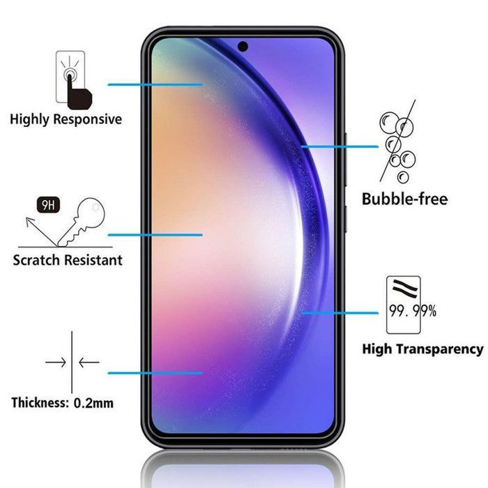 2 Tempered Glass Screen Protectors for Samsung Galaxy A54 5G. Transparent Screen Protector - Scratch Resistant - Ultra Resistant 9H Hardness