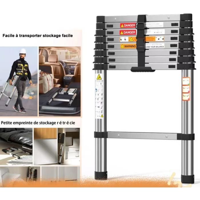 2.6m Telescopic Ladder - Stainless Steel - For RVs, Attics, Offices, Warehouses - Easy to Carry