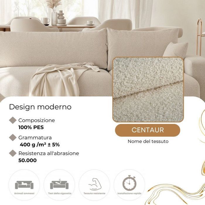 PIANO U Panorama-Ecksofa – 7-Sitzer – Schlafsofa mit Stauraum – Soft-Touch-Bezug in Creme