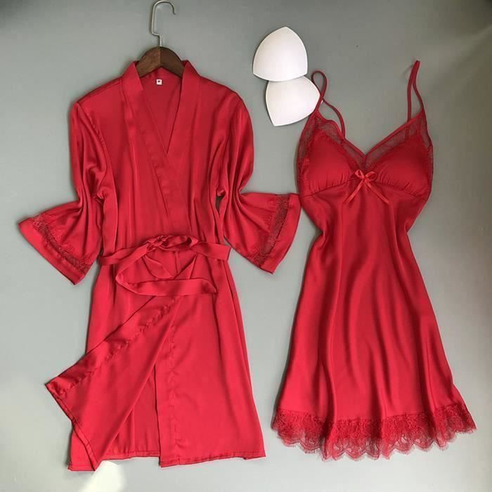 Red silk satin pyjamas - FUNMOON - Women's nightgown, robes, underwear, sleepwear, lingerie