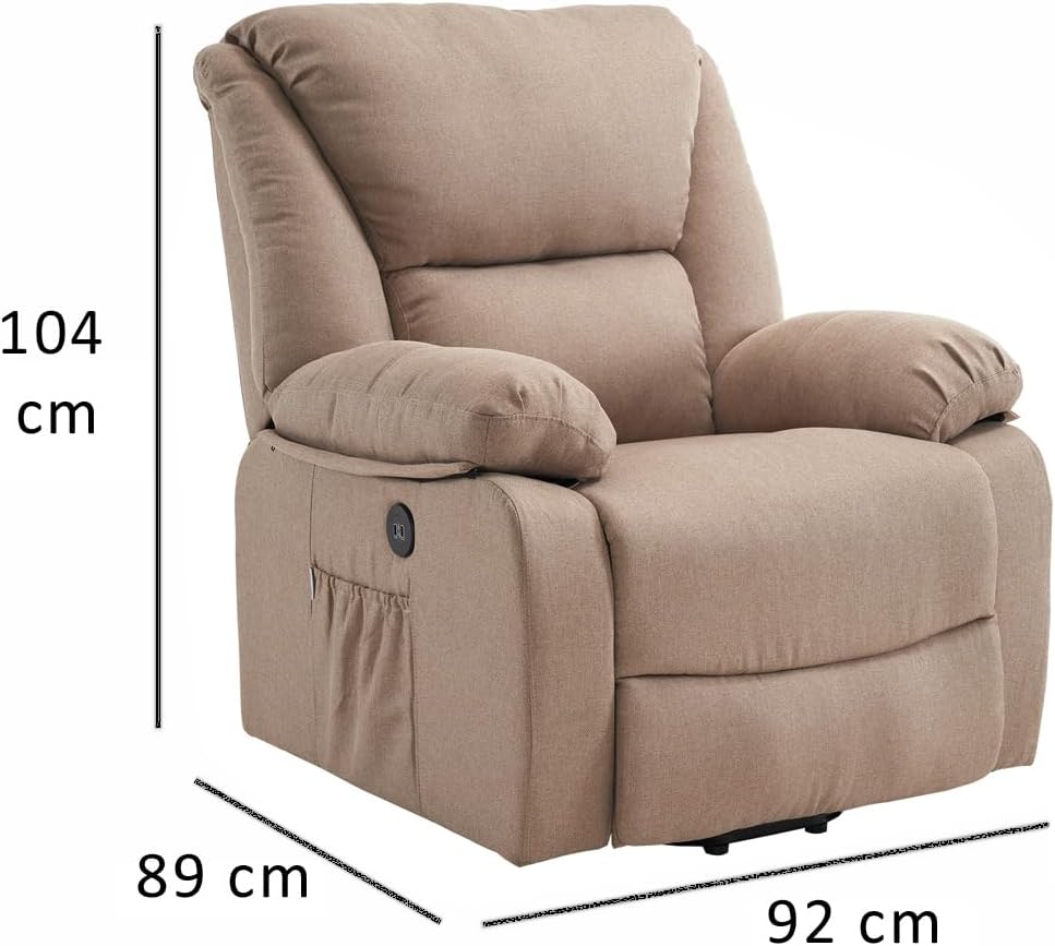 ECODE Stelvio Lift Chair Relax Massagestoel, 160º elektrische verstelling, verwarmingsfunctie, automatische programma's, vibratie, 2 USB-oplaadpoorten, A++, ECO-8520UP (beige)