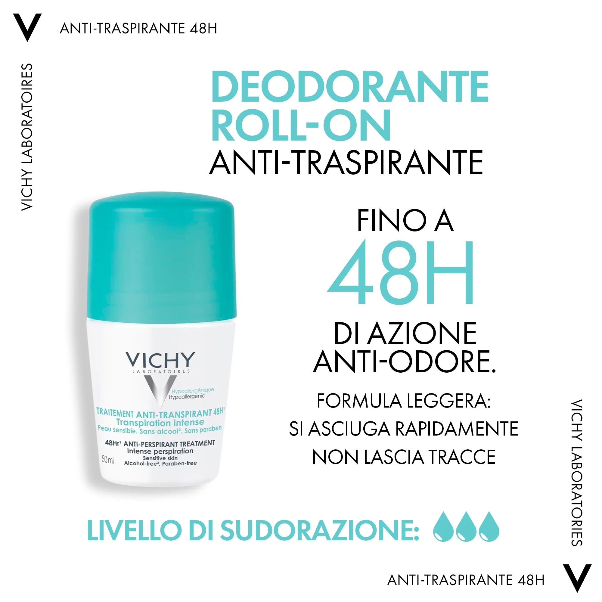 VICHY Vichy 48 uur antitranspirant roll-on deodorant 50 ml voor intensief transpireren