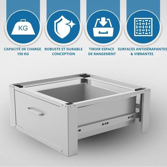 Vonia Washing Machine Base with Sliding Drawer - Standard Washing Machine Support - White