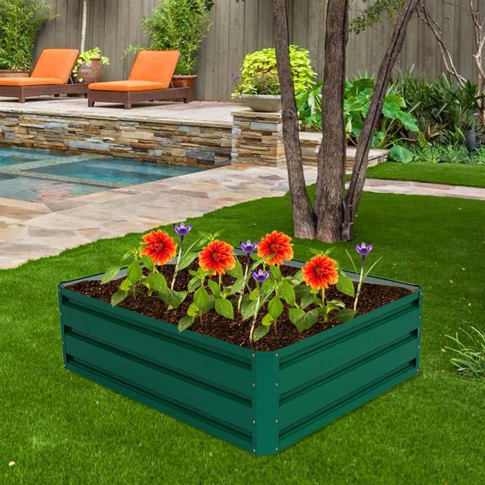 Huerto elevado - RELAX4LIFE - Chapa de acero - Bordes lisos - Macetero rectangular de metal - Sin fondo - 100x80x30cm