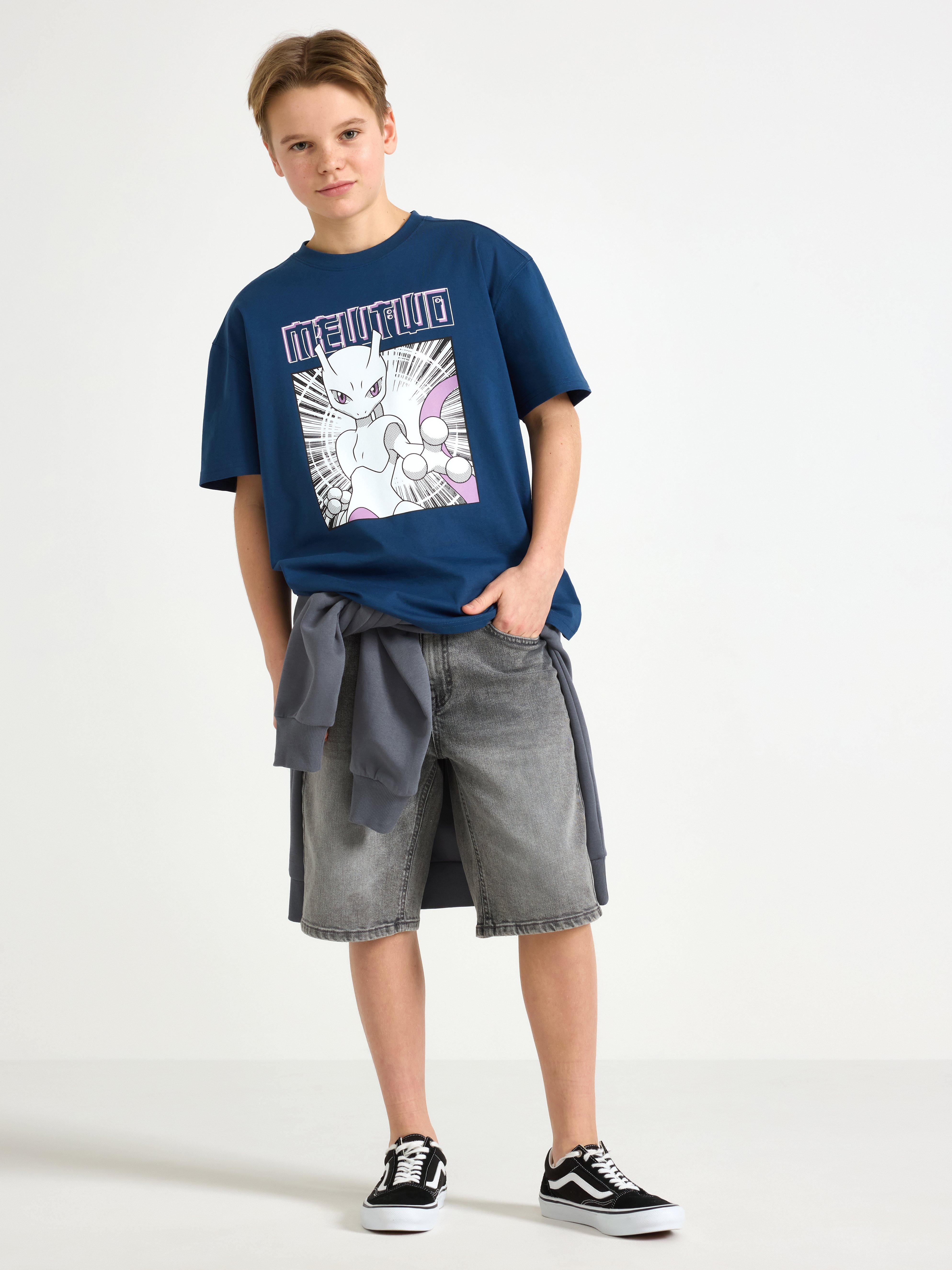 Camiseta Pokémon Azul Escuro Acinzentado