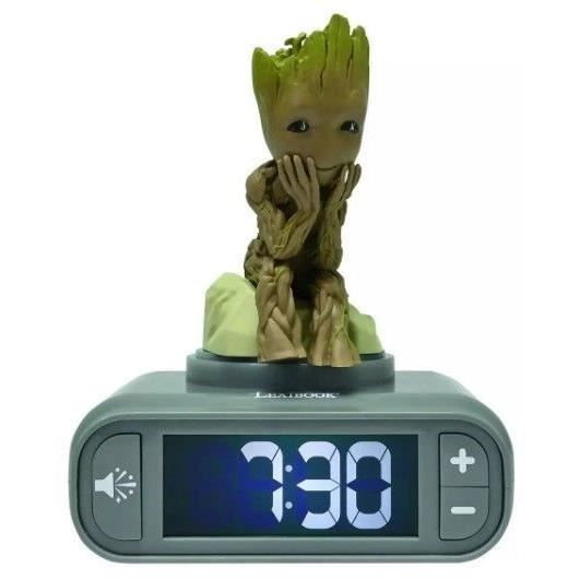 LEXIBOOK – Guardians of the Galaxy Groot Digitaler Wecker mit Nachtlicht – Geräusche und Melodien, LCD-Bildschirm