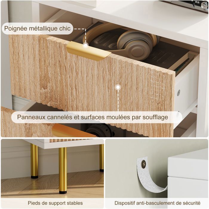 Table de chevet lot 2, Commode 3 Tiroirs, Meuble Rangement, Meuble Chambre Bureau Salon Cuisine, 40x40x65cm, Multicolore