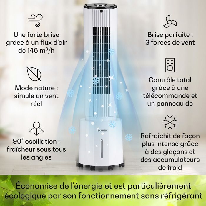 Enfriador de aire tipo cascada Klarstein - Ventilador, humidificador, purificador - Blanco