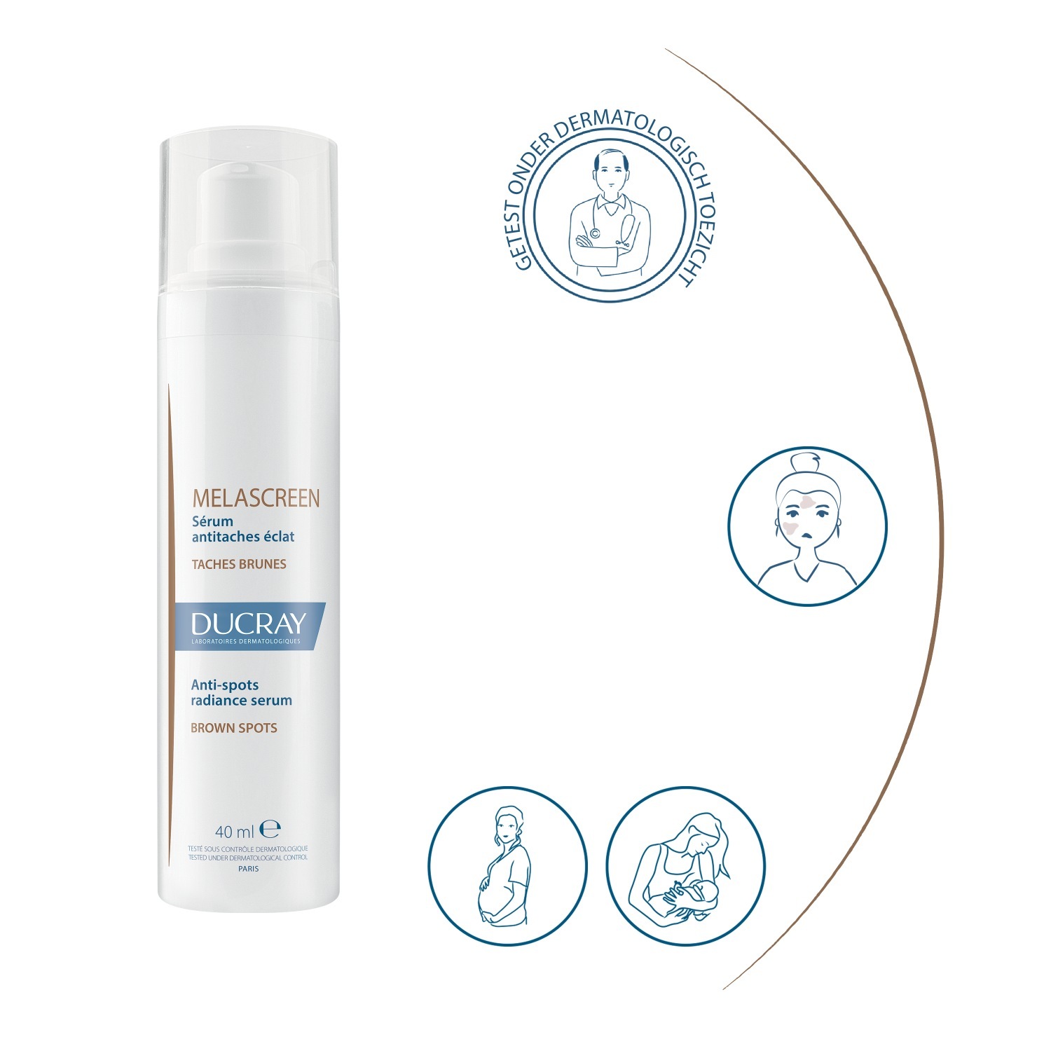 „Ducray“ pigmentinių dėmių kremas MELASCREEN pigmentinių dėmių serumas spindinčiai odai – 40 ml