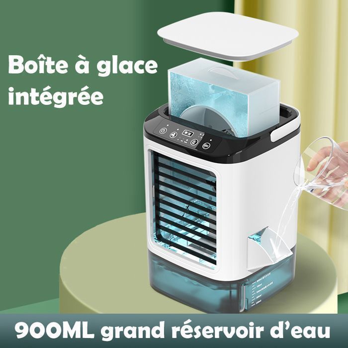 Ventilador de aire acondicionado portátil - mini ventilador - Portátil y silencioso - gran depósito de agua de 900 ml