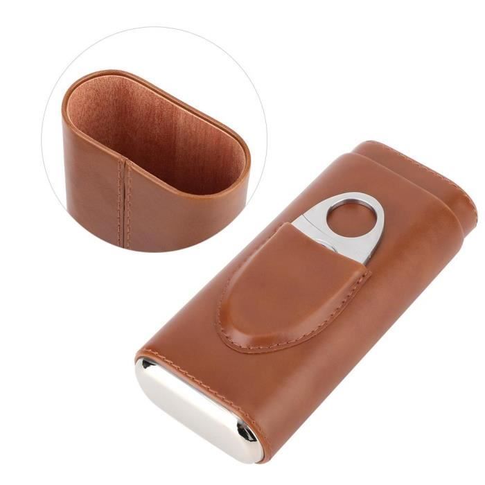 Estuche portátil de cuero para puros con cortador de puros de madera de cedro (para 3 puros oscuros) - GUA