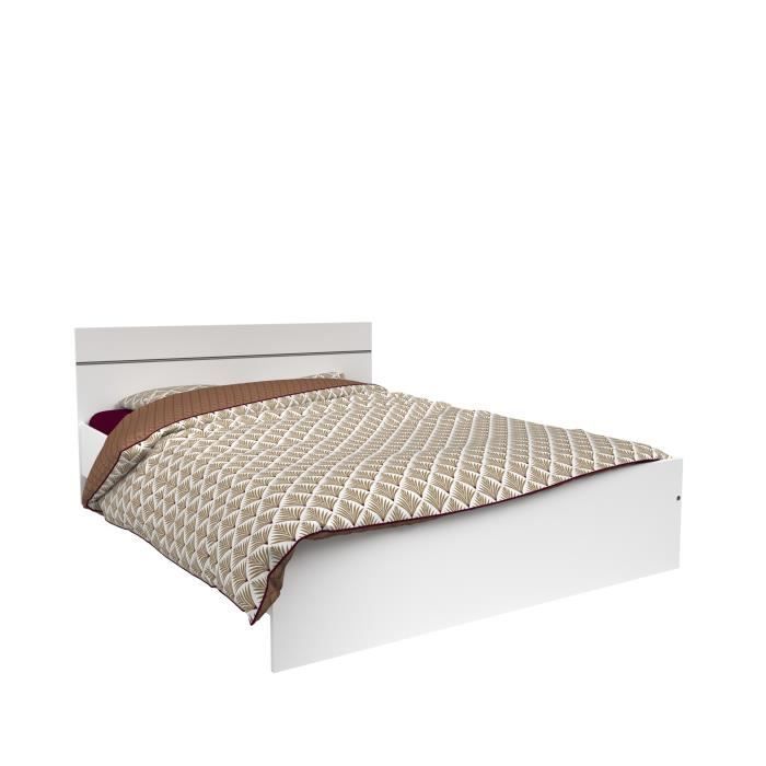 Chambre complète BOSTON : Lit adulte 140x190 + Commode + 2 Chevets - Décor blanc - Fabriqué en France