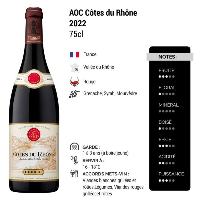 Maison Guigal Côtes du Rhône 2022 - Vino rosso della Valle del Rodano (6x75cl)
