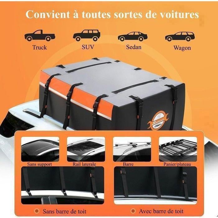 Dachbox für Fahrzeuge, Dachtasche für Reisen, wetterfest, 555 l, 1000D PVC, 10 verstärkte Gurte